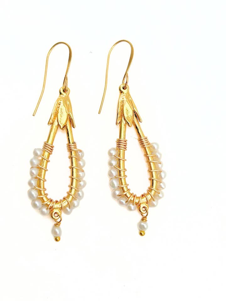 Wrapped Teardrop Pendants with pearls & Drop, E272G for wholesale by Lock and Key