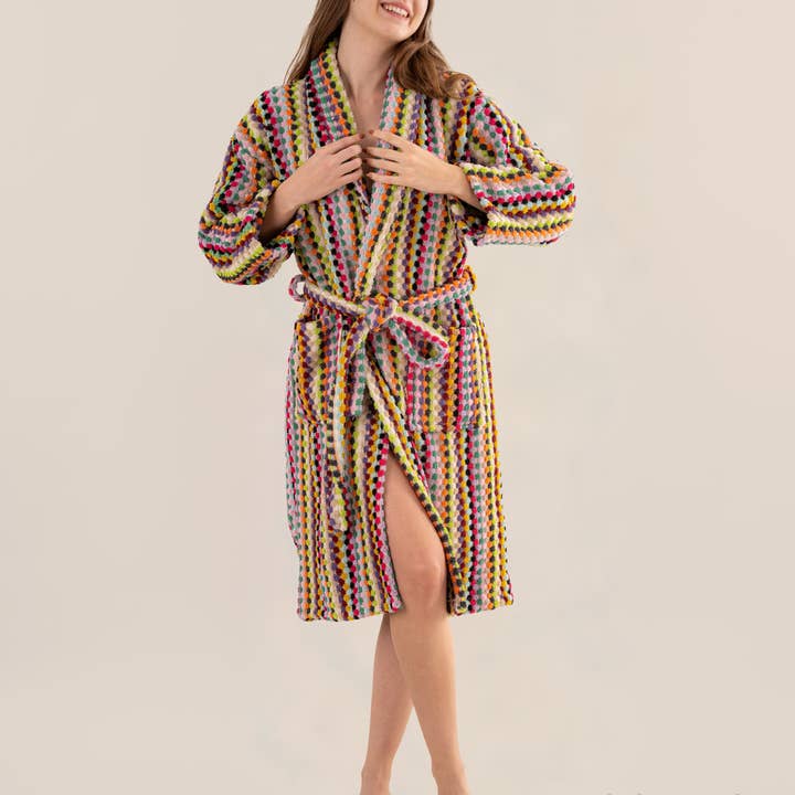 Pom Pom Bathrobe | Handwoven Robe | Thick and Plush Robe for wholesale by Kalkedon Towels