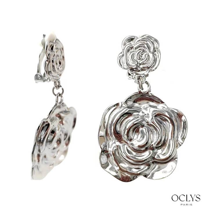 Oclys - Vente Boucles d'oreilles pendantes - Boucles d'oreilles clip pendantes fleurs acier inoxydable