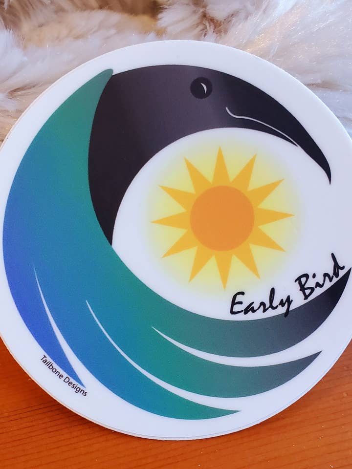 Early Bird Magpie Sticker for wholesale by Tailbone Designs