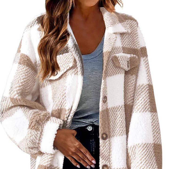 Plaid Sherpa Jacket with Button Closure and other Purchase Wholesale plaid sherpa jacket. Free Returns & Net 60 Terms on Faire trending on Faire.