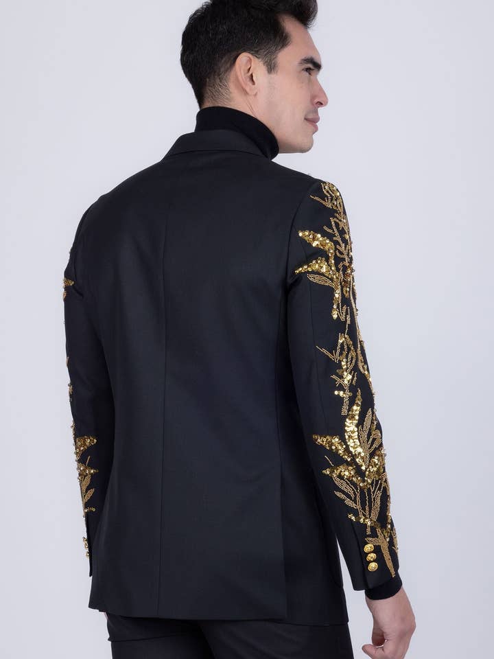 BARABAS - Wholesale Suit Set - Men's - Men's Sequins Double-Breasted Peak Lapel Suit 5SU372