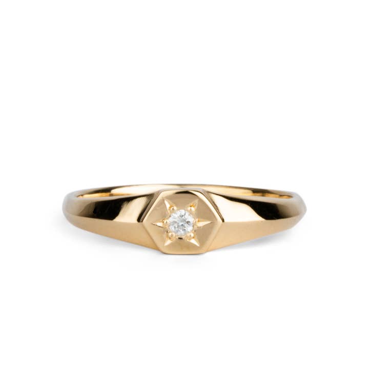 Astra Signet Ring Gold With Star Set Diamond for wholesale by Corey Egan