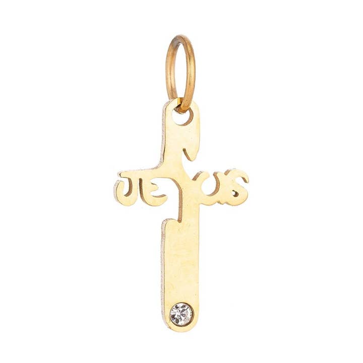 18K Gold Filled Unique Religious Cross Cubic Zirconia Bracelet Charm Necklace Pendant Findings for Jewelry Making E-647 for wholesale by Aim Eternal