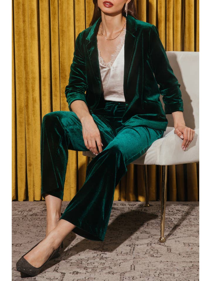 SKIES ARE BLUE - Wholesale Blazer - Women's - Velvet Blazer with Ruched Sleeves4