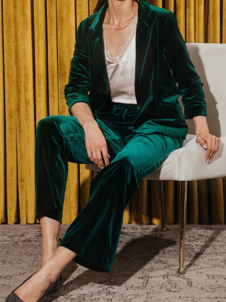 Velvet Blazer with Ruched Sleeves for wholesale by SKIES ARE BLUE