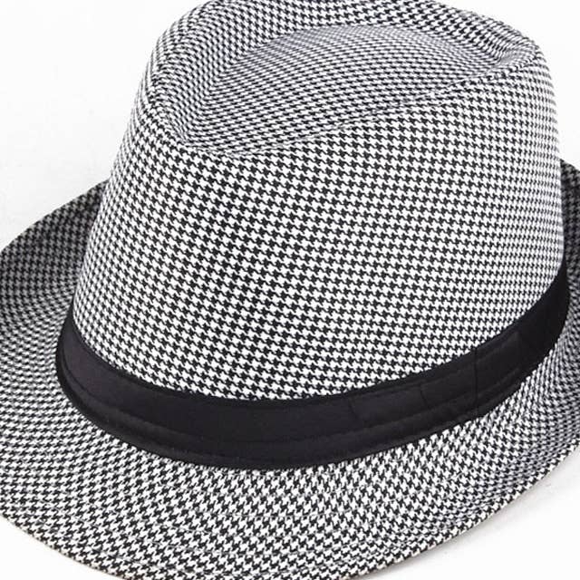 Ecovear - Wholesale Fedora - Men's - Men's Kentucky Derby Hat Sun Hat Wild Brim Hat Top Hat Black Yellow Polyester Fashion Casual Street Daily Houndstooth Breathable5
