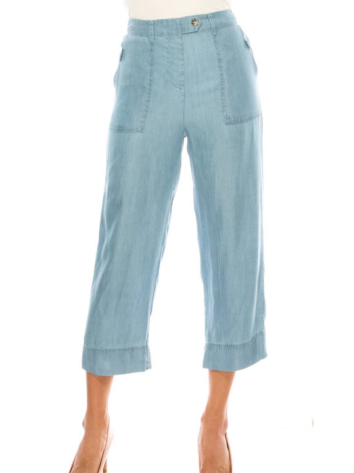 Zac & Rachel Wide Leg Capri-Style Chambray Pants for wholesale by New Yorker's Apparel