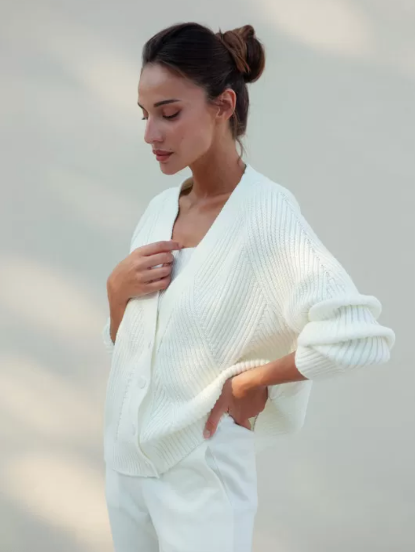 Nenya Fashion Limited - Wholesale Cardigan - Women's - Cotton Rich Textured V-Neck Cardigan Geometria0