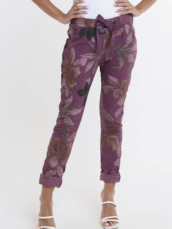 Collins Lily Leaf Stretch Tie Waist Pant (PL160E) for wholesale by TINA Stephens Italy/Tees By Tina