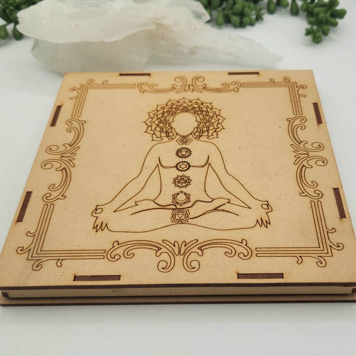 Meraki Gemstones - Wholesale Spiritual Stone/Crystal - Chakra Crystal Set-Palmstone Shape-Yoga/Meditation Box-Wood