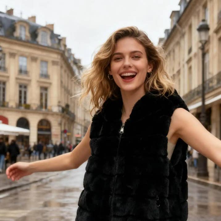 MCGBCP Taglia Unica Gilet Imbottito Nero Cloud – Pelliccia Sintetica con Cappuccio per la vendita all'ingrosso da parte di LOOWIE