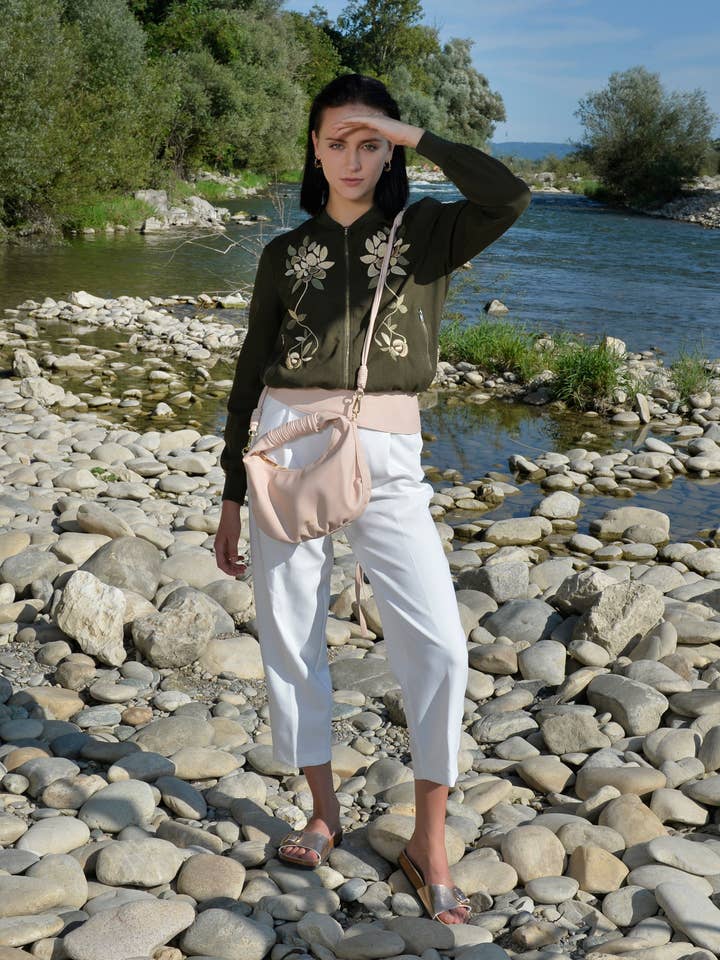 Sienna Crossbody Handbag made from recycled vegan material in Soft Light Rose for wholesale by Ellefaire