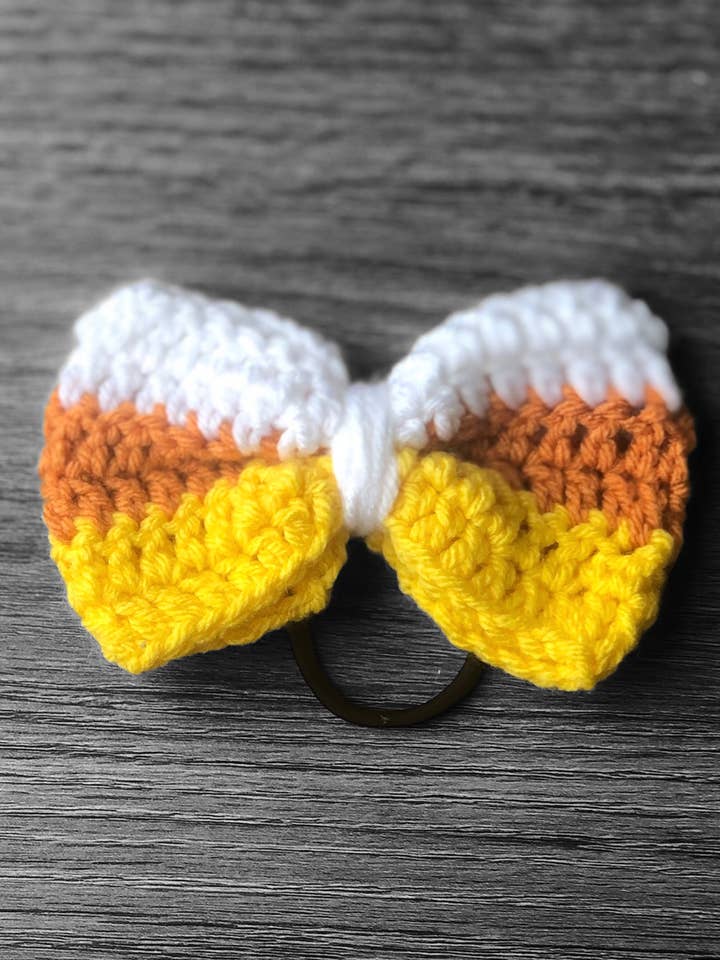 Candy Corn Hair Bow for wholesale by Belle of the Ball Crochet
