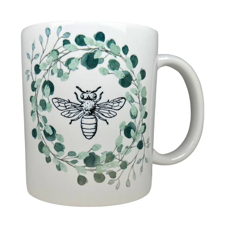 Tazza in ceramica con scritta «Bee» Merry & Bright Christmas, 325 ml per la vendita all'ingrosso da parte di Sister Bees LLC