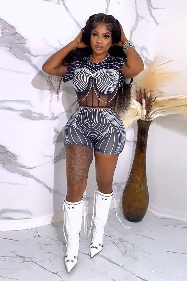 Aria Romance – Engroshandel Top- og shortssæt (IKKE loungewear) - Dame – Kædestrop Snøre Jumpsuit0