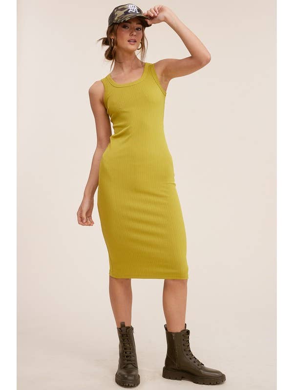 Mimosa - Wholesale Dress - Women's - Everyday Solid Ribbed-Knit Tank Bodycon Midi Dress9