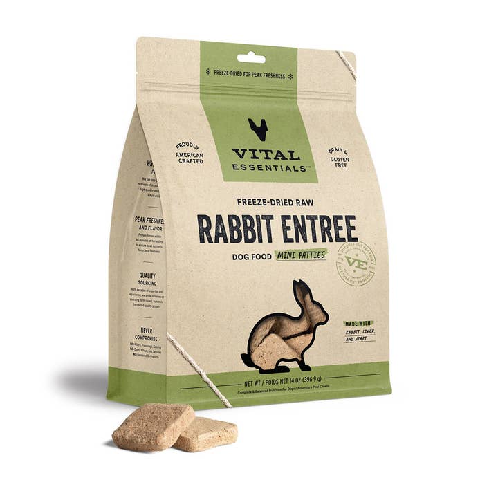 Vital Essentials Raw Rabbit FD Dog Food Mini Patties 14 oz for wholesale by Pet Palette Distribution