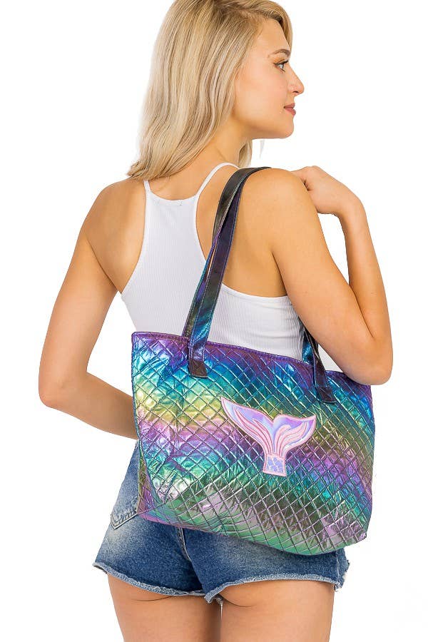 Cap Zone - Wholesale Tote Bag - Women's - Shimmer Quilted Mermaid Tail Bag3