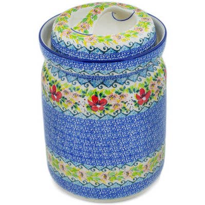 Polmedia Polish Pottery - Wholesale Jar - Fermenting Crock with Water Seal Airlock 118 oz Petal Dance Theme UNIKAT0