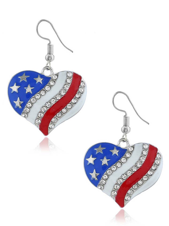 American Flag Heart Earrings E4377 for wholesale by Ole