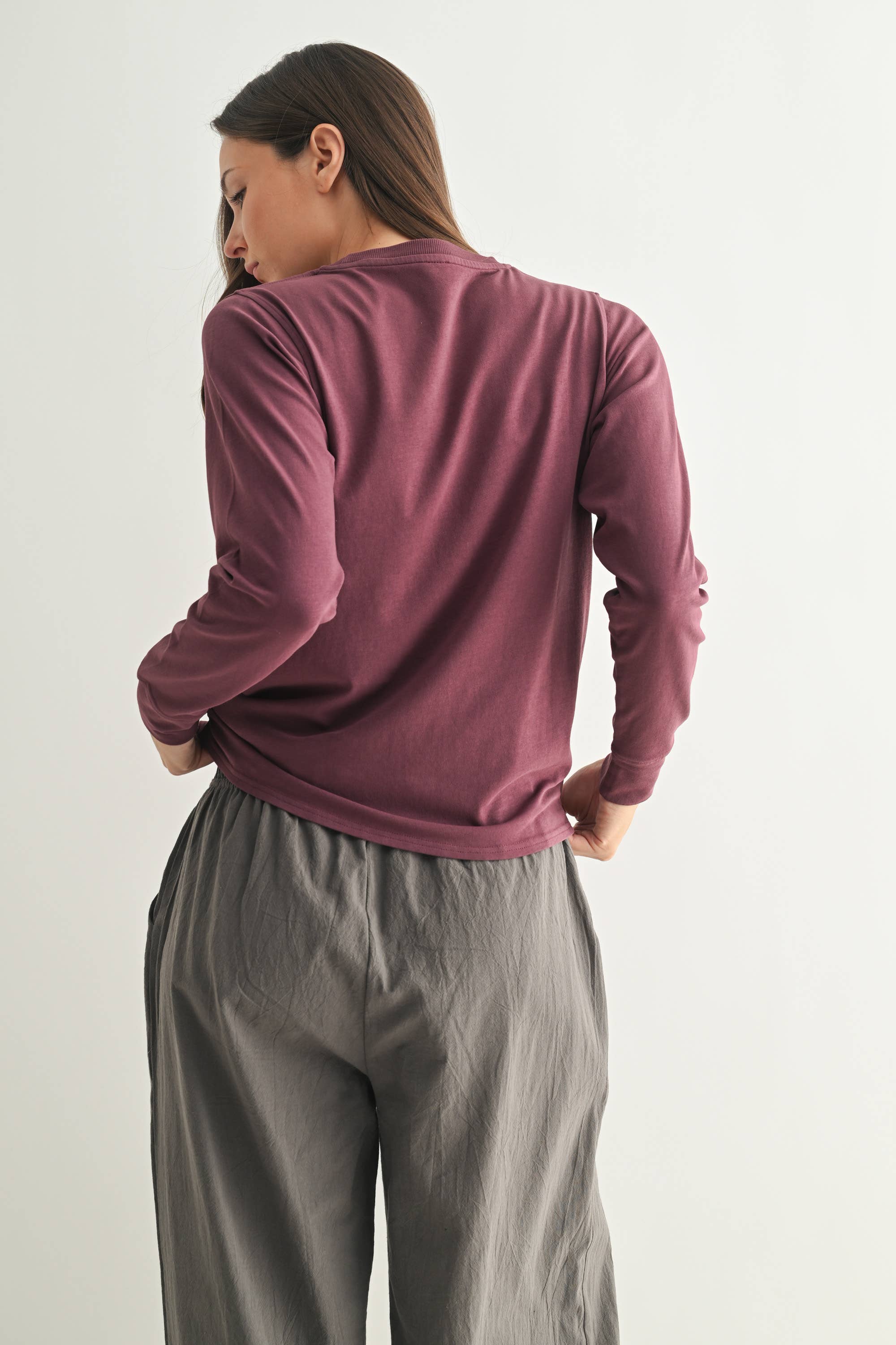 Mono B - Vendita all'ingrosso Maglietta - Donna - Maglia a Maniche Lunghe in Cotone Pima Stonewash a Taglio Ampio6