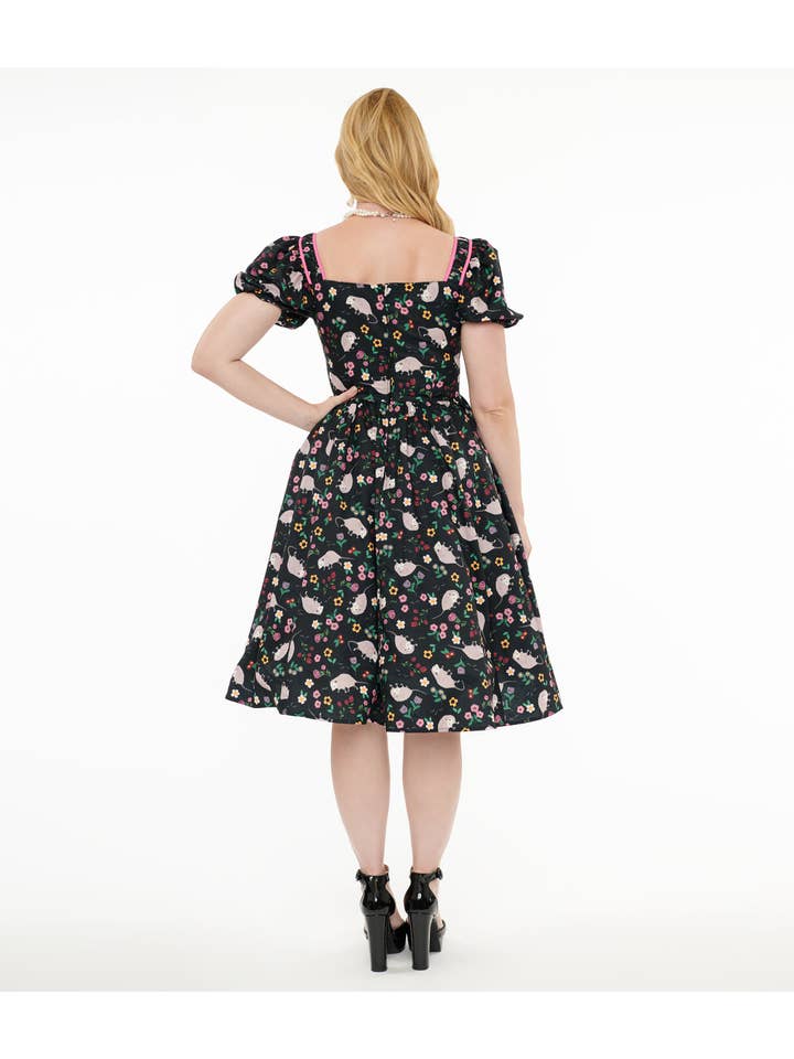 Unique Vintage - Wholesale Dress - Women's - Unique Vintage 1940s Black & Pink Awesome Possum Button Front Swing Dress