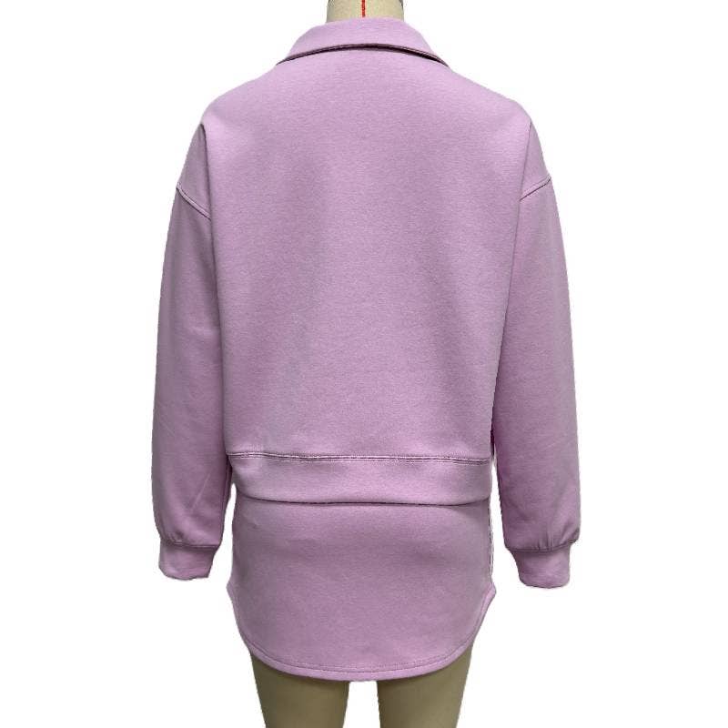 Rosa Clothing - Wholesale Top & Skirt Set - Women's - Lapel Collar Pullover Top & Lining Skirt Athleisure Set3