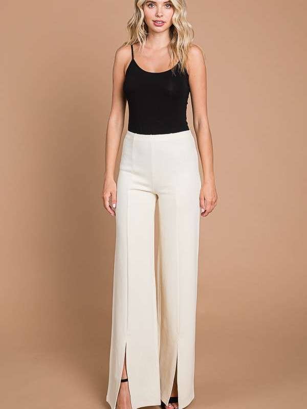 Culture Code - Vente Pantalon – femme - CJP1810 - PANTALON LARGE À FENTE FRONTALE ET TAILLE HAUTE16