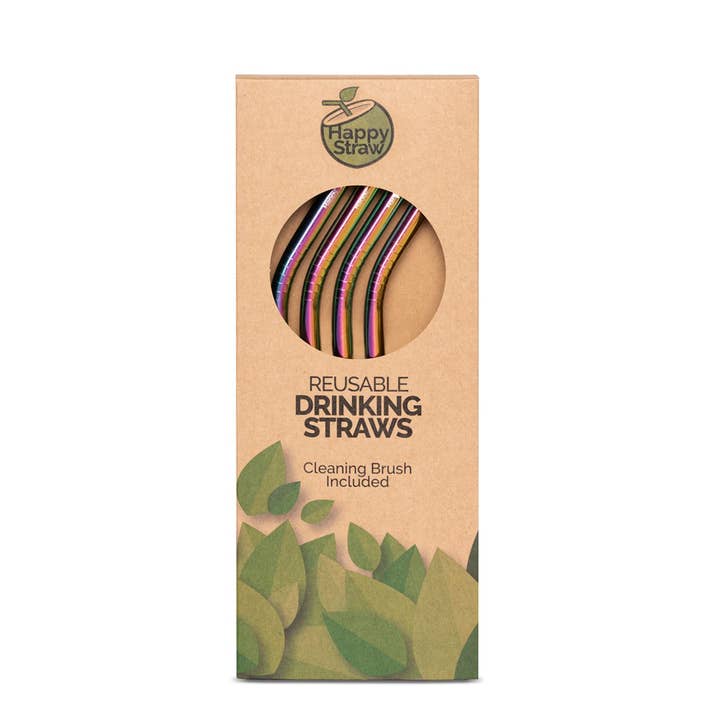 Happy Straw Smoothie-rietjes - gebogen - regenboog x 4 voor wholesale door Happy Straw