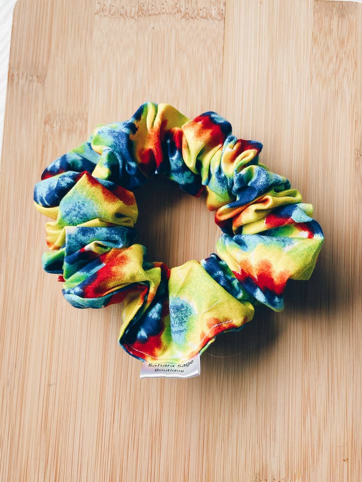 Tie dye scrunchie, handmade Scrunchy, cotton trendy abstract for wholesale by Sahara Sage Boutique