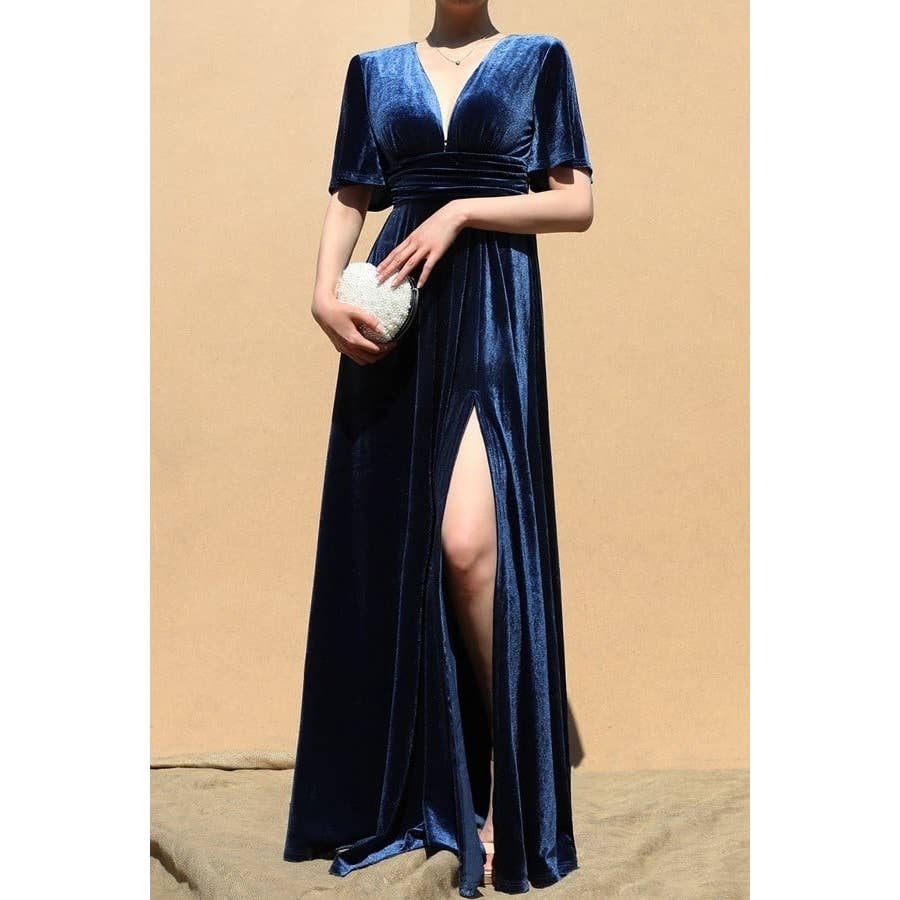Esmeray Clothing - Wholesale Dress - Women's - Velvet Elegance Maxi Dress with Smocked Waistband5