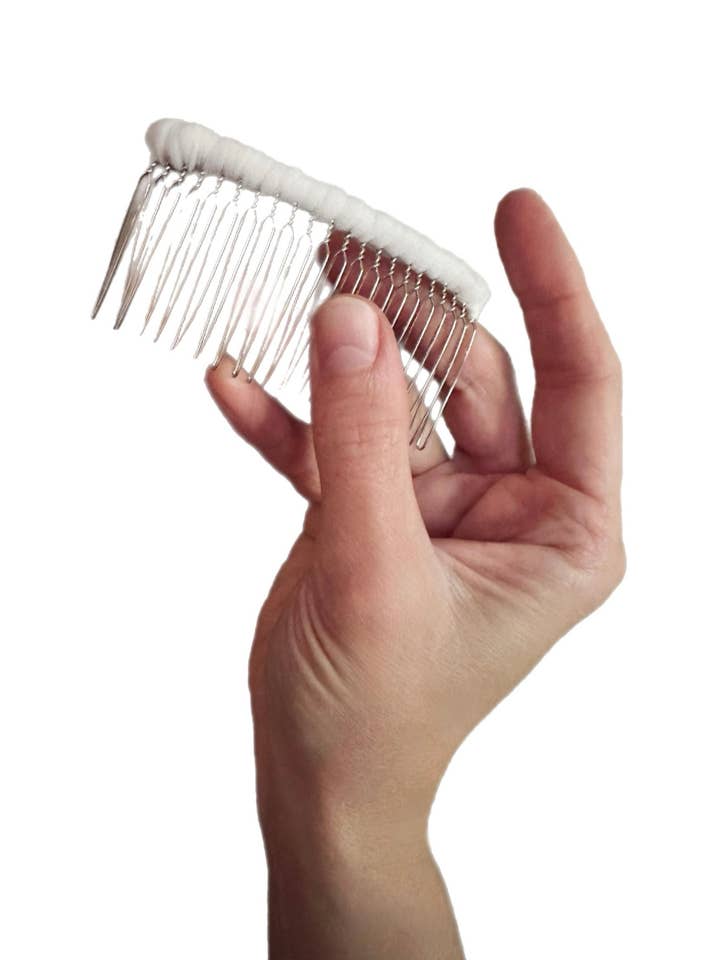 Tulle wrapped veil comb for wholesale by Bean & Dot