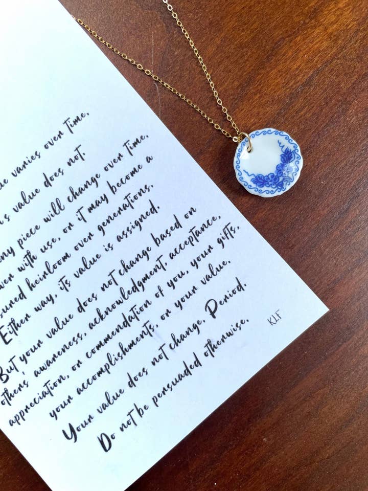 YOU ARE VALUABLE Antique Style Plate Necklace for wholesale by Hamrick Avenue