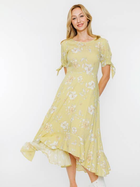 FLORAL PRINT FLARE HIGH-LOW DRESS  - FD41322 for wholesale by Calista