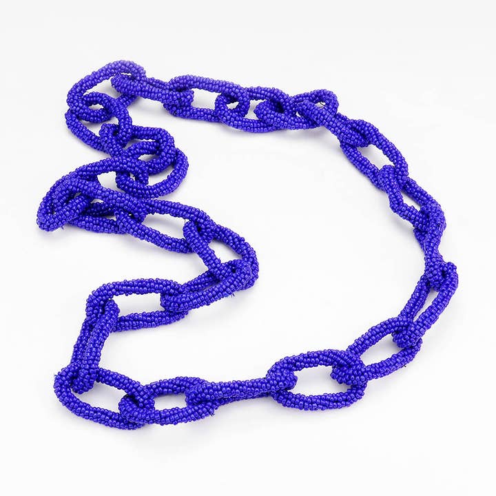 Sensibling Corp. - Wholesale Beaded/Pearl Necklace - Mardi Gras Seed Bead Oval Link Long Necklace3