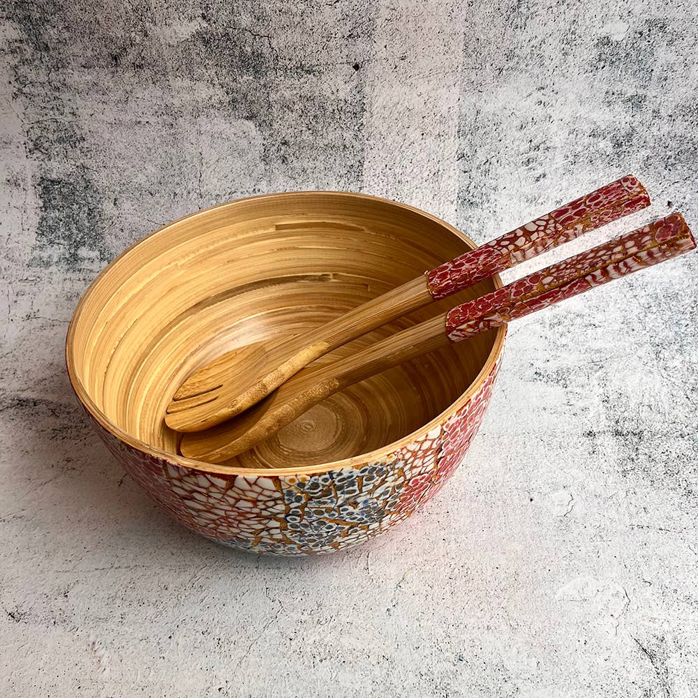 VIE - Wholesale Serve Bowl - Bamboo Salad Bowl, 23x10cm, with Matching Salad Servers29