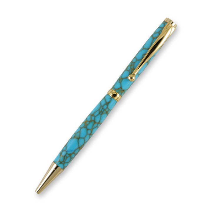 Turquoise Web TruStone Slimline 24k Gold Twist Pen for wholesale by Woodnotch