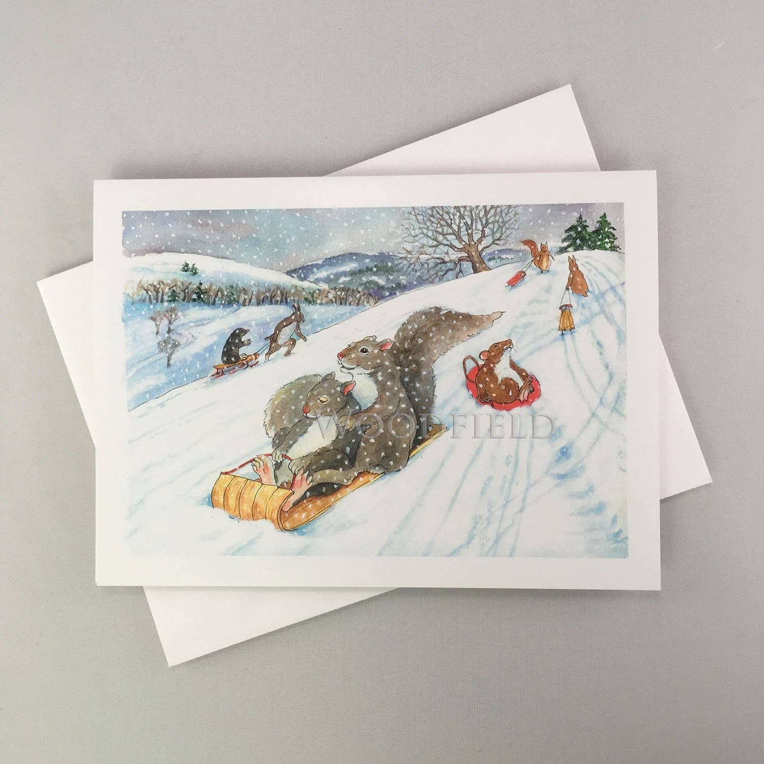 Woodfield Press - Wholesale Christmas Card - #761 - Sledding Fun Notecard1