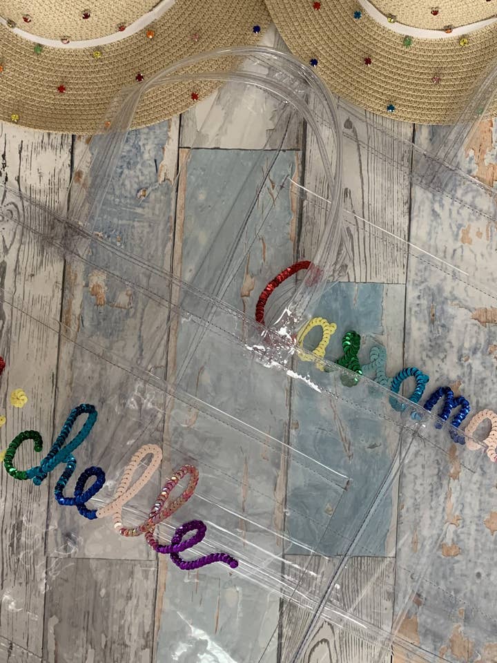 Borsa da spiaggia trasparente: personalizza me per la vendita all'ingrosso da parte di Bits and pieces to go