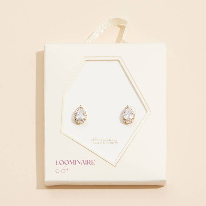 Pear-Shaped Cubic Zirconia Stud Earrings 18K Gold Dipped for wholesale by Lilla Haven