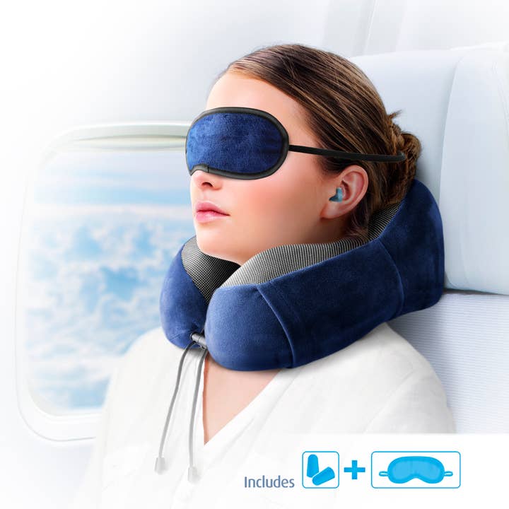 Cloudz - Wholesale Travel Pillow - Cloudz Tech Memory Foam Travel Pillow With Earplugs - Blue7
