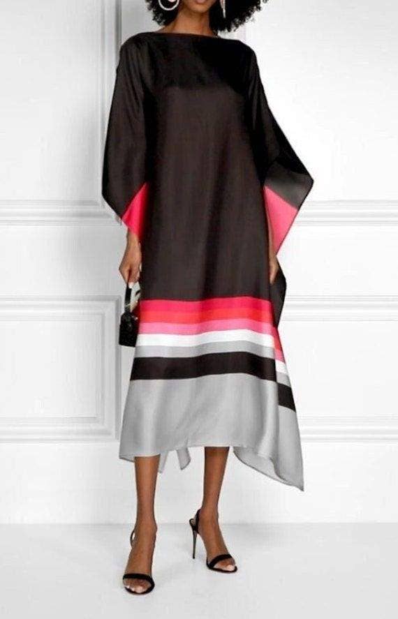 Fashion Combination - Wholesale Kaftan - Women's - Elegant Pink Colorblock Maxi Dress with Striped Hem1
