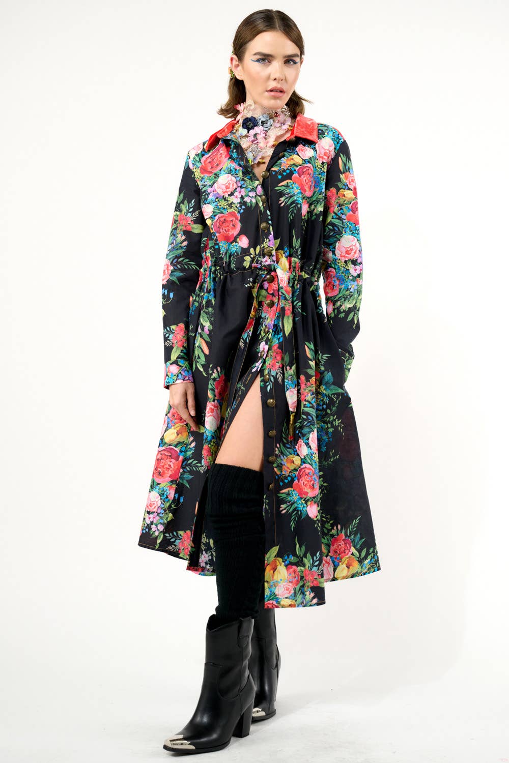 Black Floral Zinnia Shirt-Dress for wholesale on Faire9
