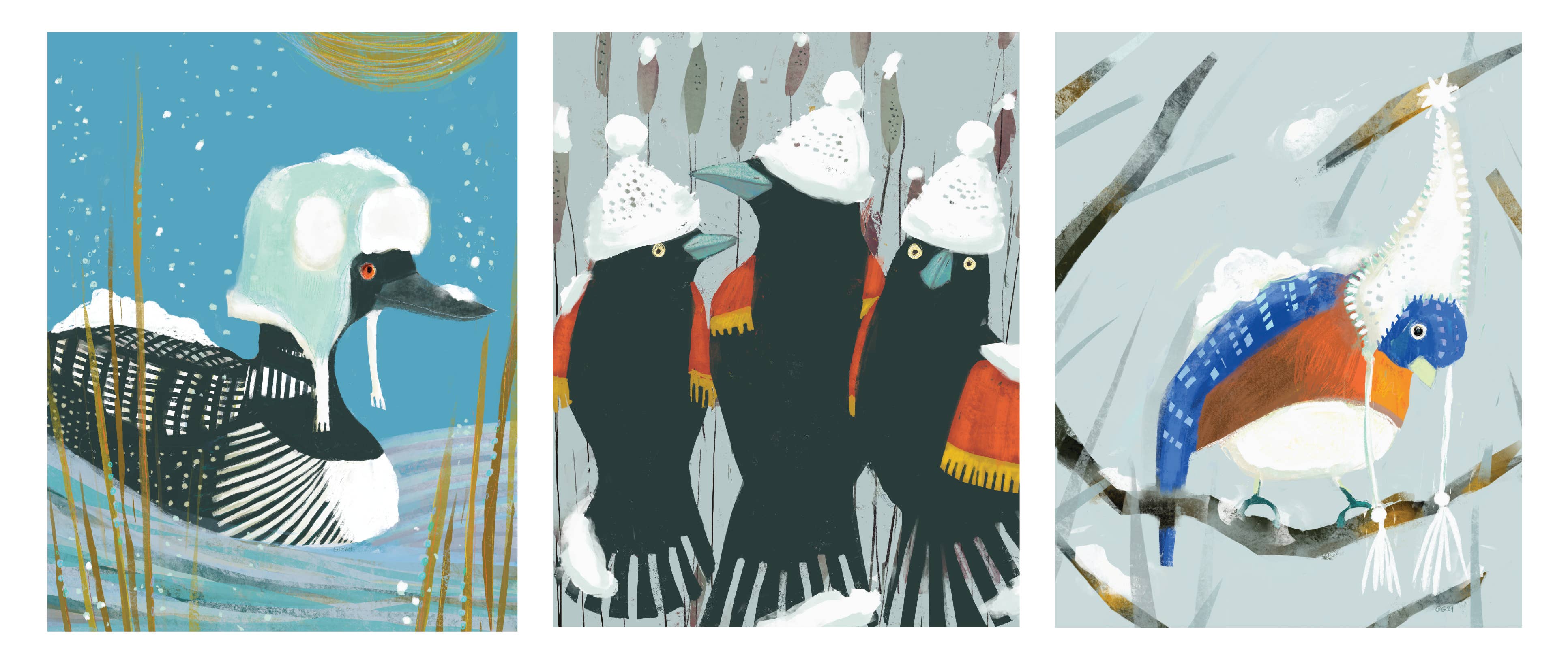 Ginger G. Art - Wholesale Everyday Greeting Card - Snow-Capped Common Loon Winter Bird Holiday A2 Card3