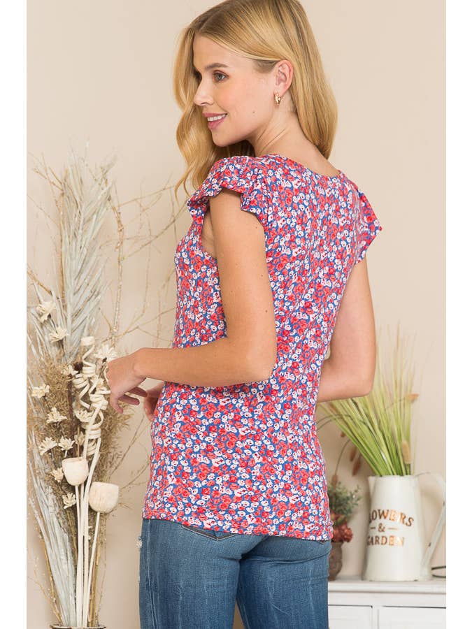 Orange Farm Clothing - Wholesale Knit Top - Women's - Ruffle Sleeve Ditsy Floral Top 8