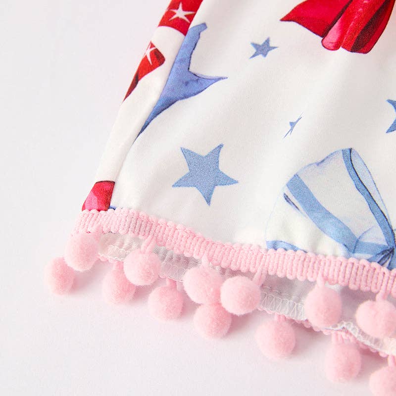 Auraquise - Vente Combinaison – enfant - Combinaison Fille Été 4 Juillet Rouge Bleu Nœud4