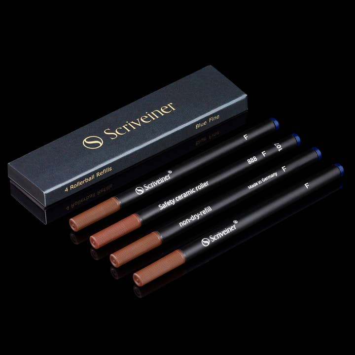 Scriveiner Rollerball Refill Blue Fine - 4 Rollerball Refills Designed for Scriveiner Pens for wholesale by Scriveiner