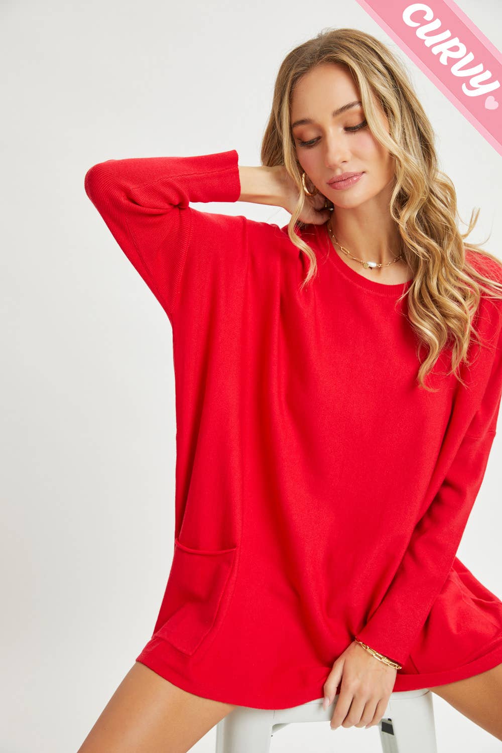 Sweet Lovely by Jen - Wholesale Tunic Sweater - Women's - FRONT POCKET OVERSIZE SWEATER PLUS SIZE71