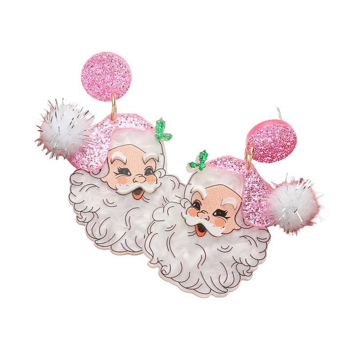 Wona Trading, Inc. - Wholesale Dangle Earrings - Glittered Resin Pom Santa Dangle Earrings